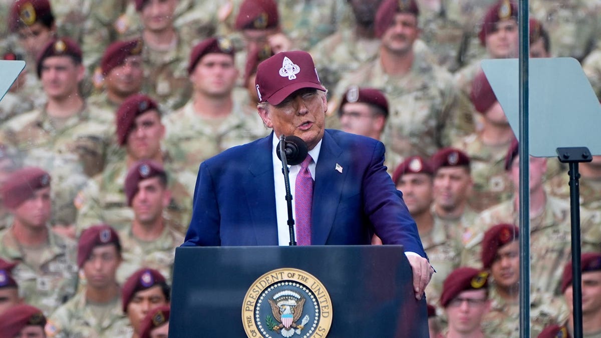 Trump speaks to troops in North Carolina.