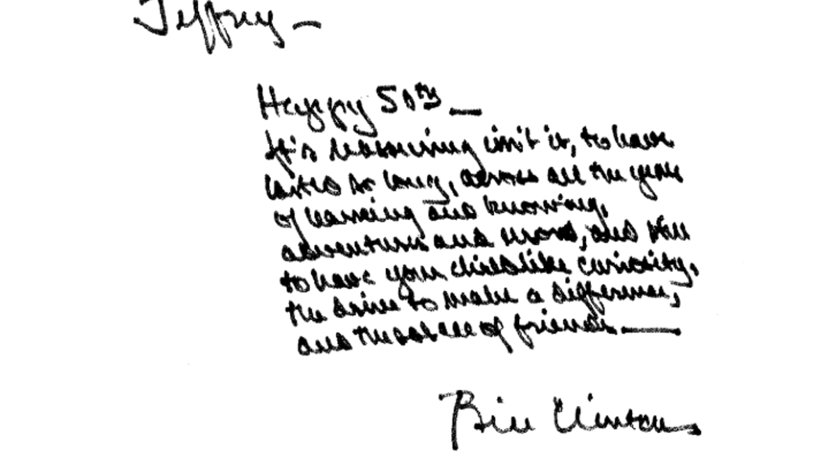 Bill Clinton's note to Jeffrey Epstein