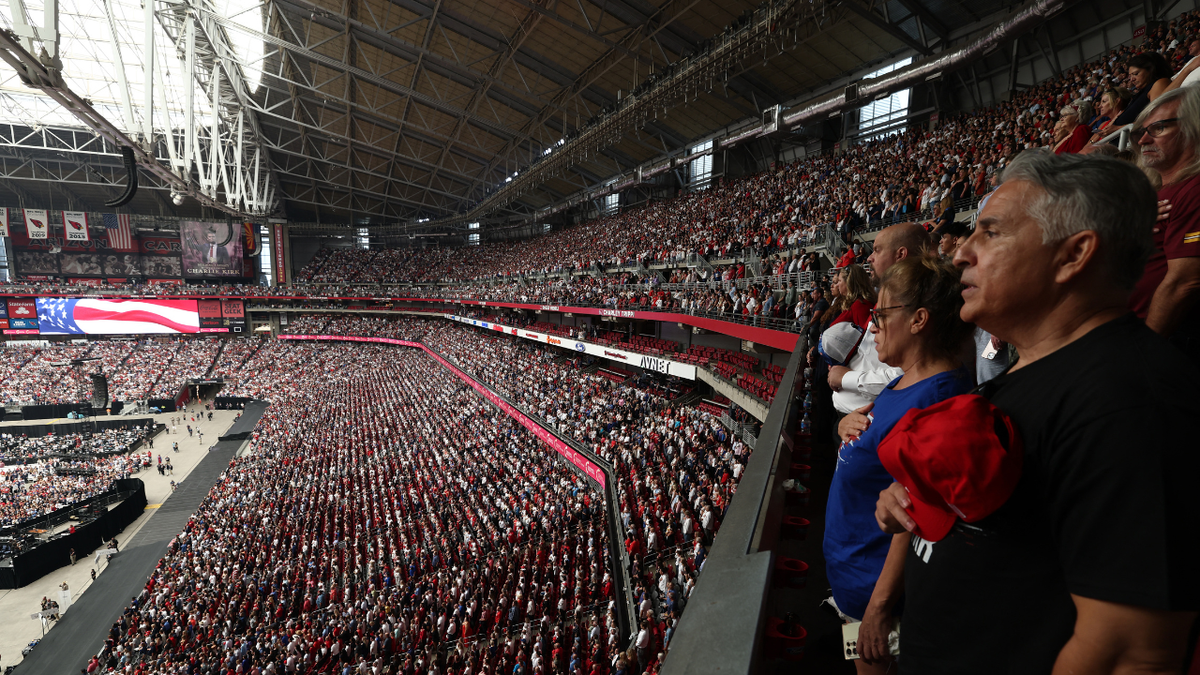 A view of the crowd gathered at Charlie Kirk's memorial service