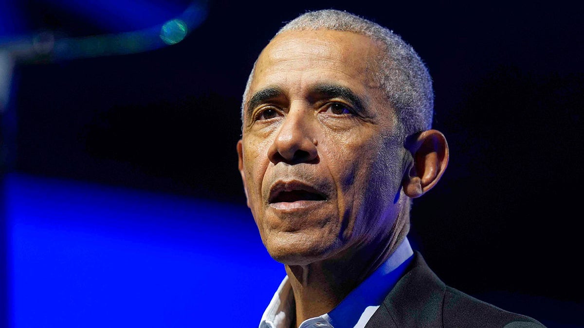 Former President Barack Obama at a speaking engagement.