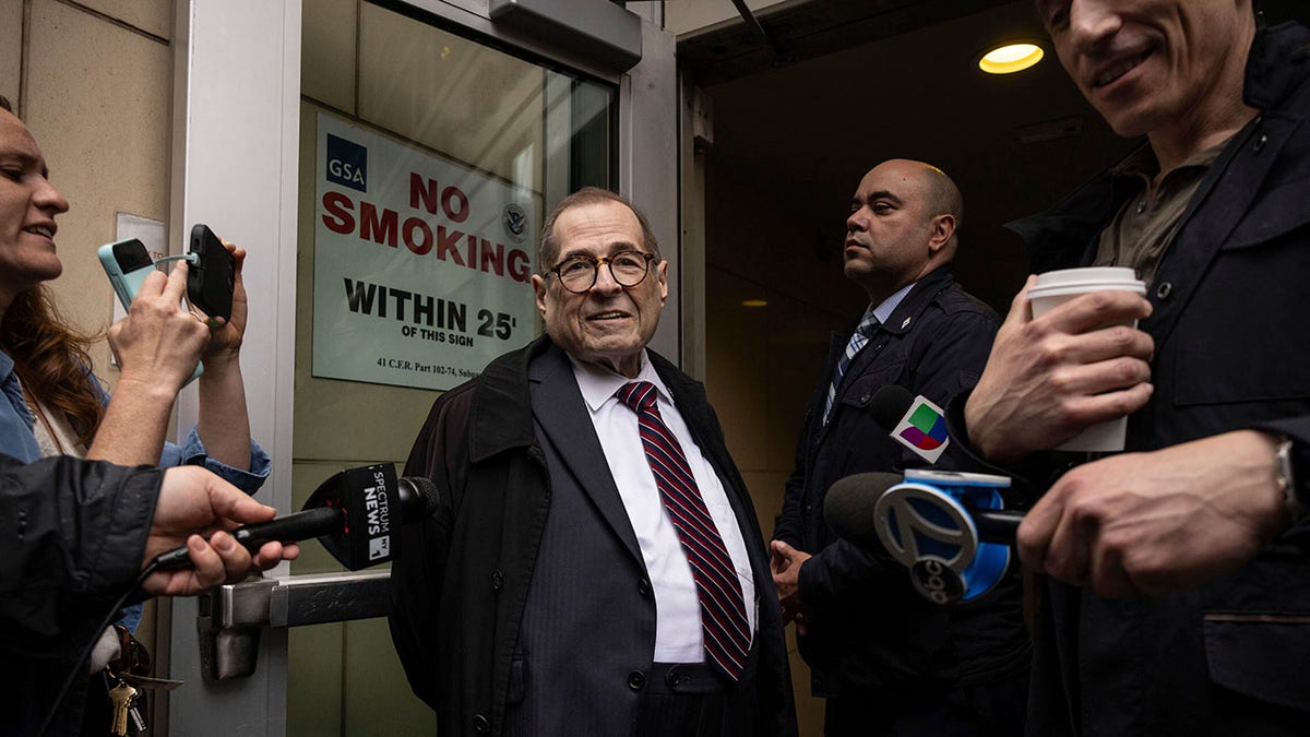 Rep. Jerrold Nadler in a hallway with reporters. 