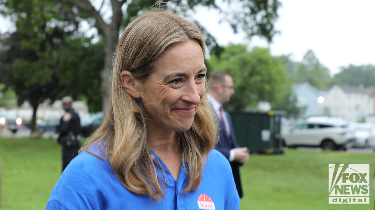 Rep. Mikie Sherrill speaks after voting in New Jersey gubernatorial primary