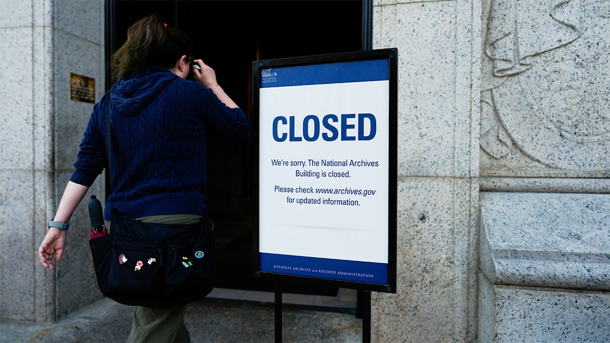 Closed sign at the National Archives during federal government shutdown