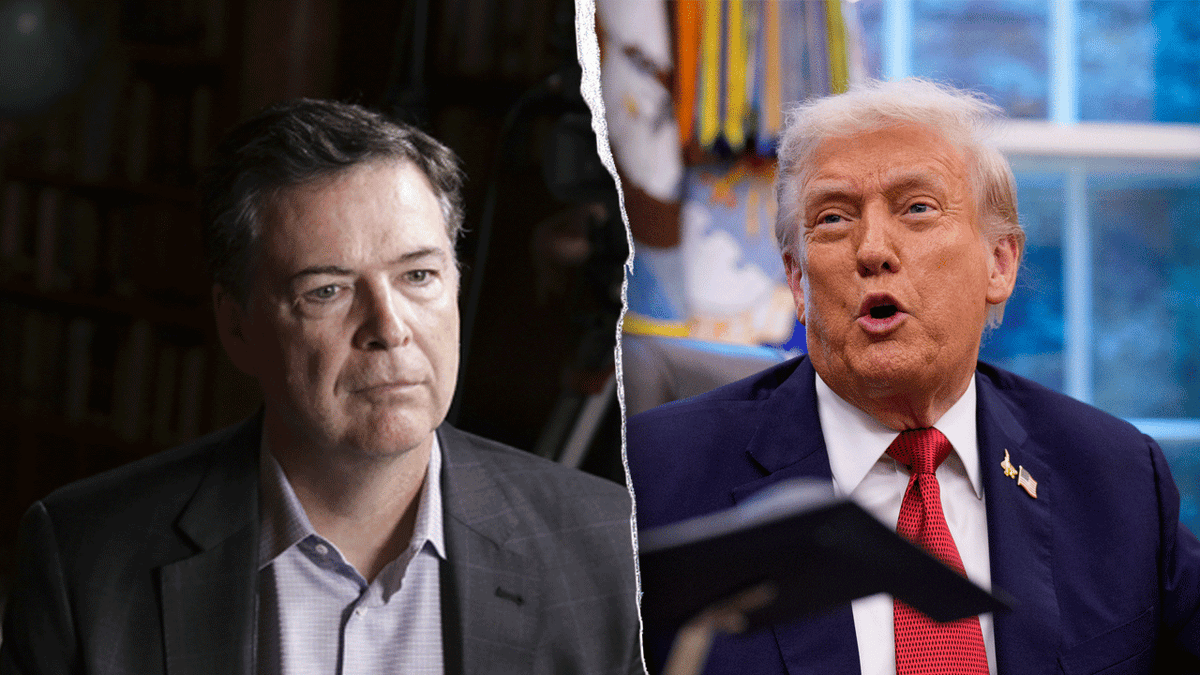 A split image of James Comey and Donald Trump