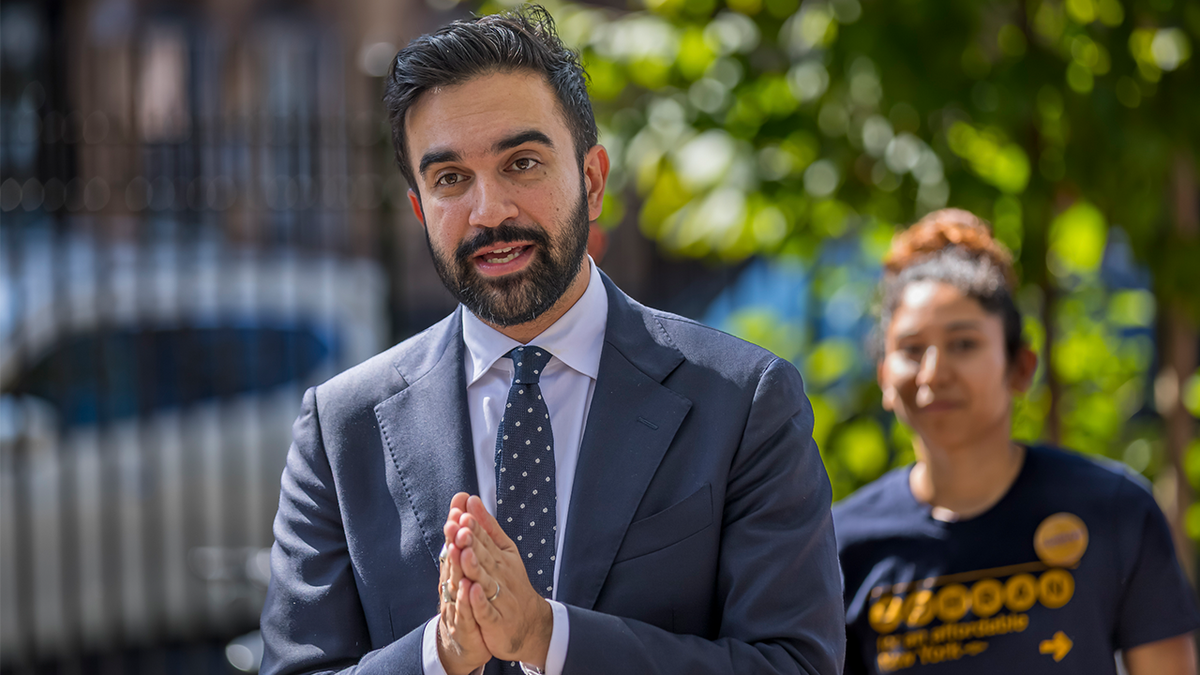 Zohran Mamdani speaks to supporters at a canvass launch