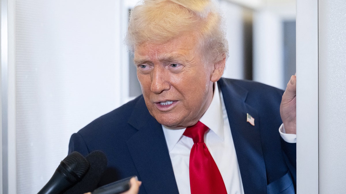 President Donald Trump speaks to media