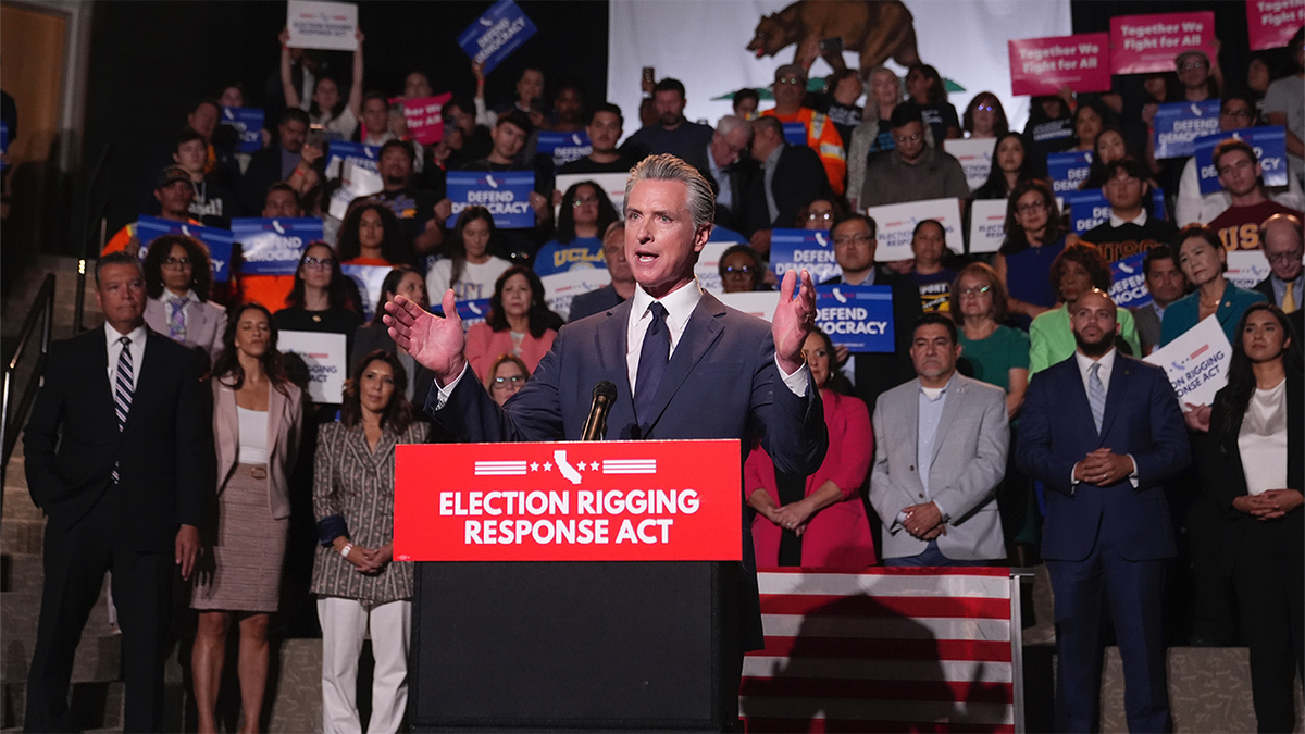 California Gov. Gavin Newsom speak at redistricting event