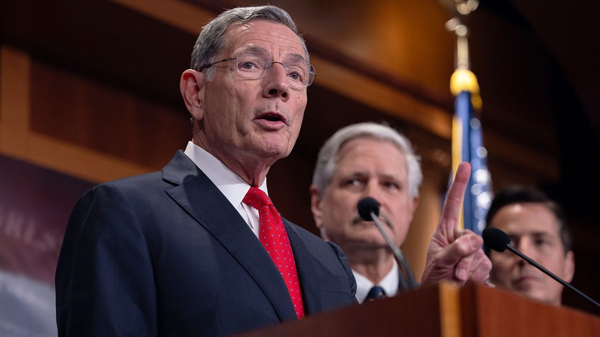 Senate Majority Whip John Barrasso, R-Wyo., speaks during a press conference.