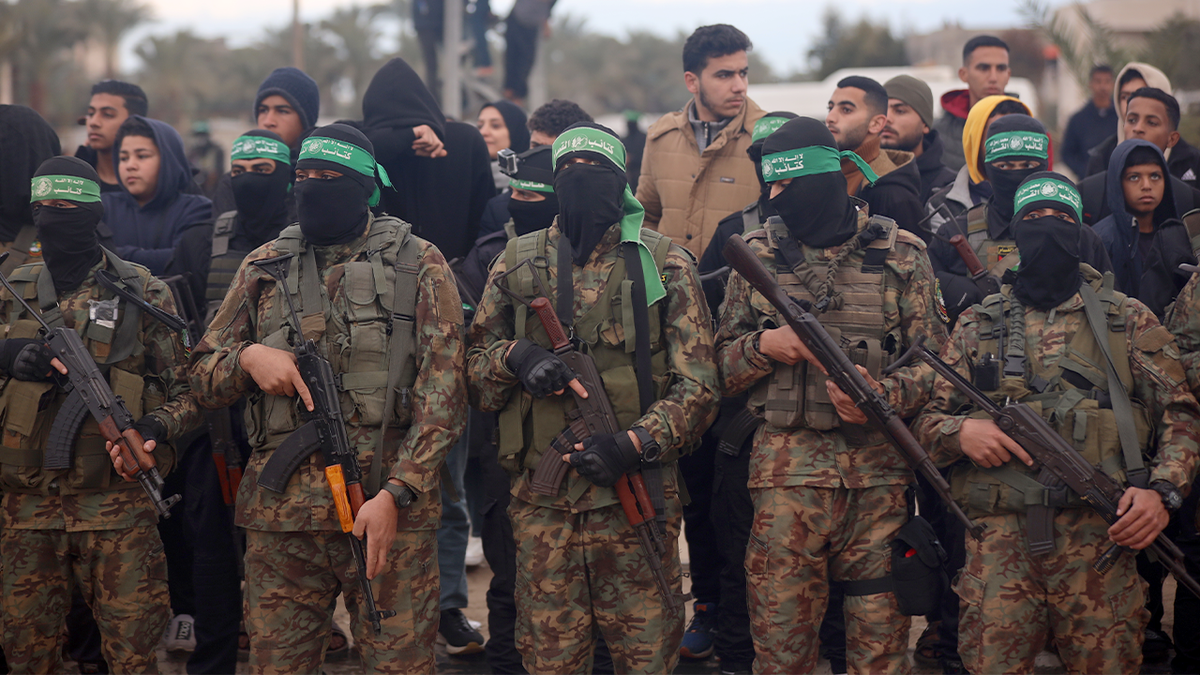 hamas fighters in gaza on feb. 8, 2025
