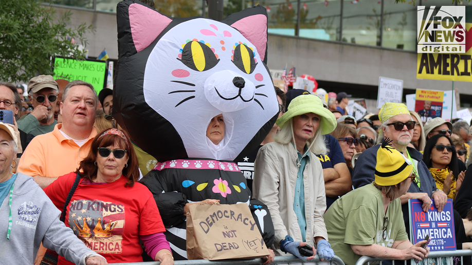 cat suit protester at no kings