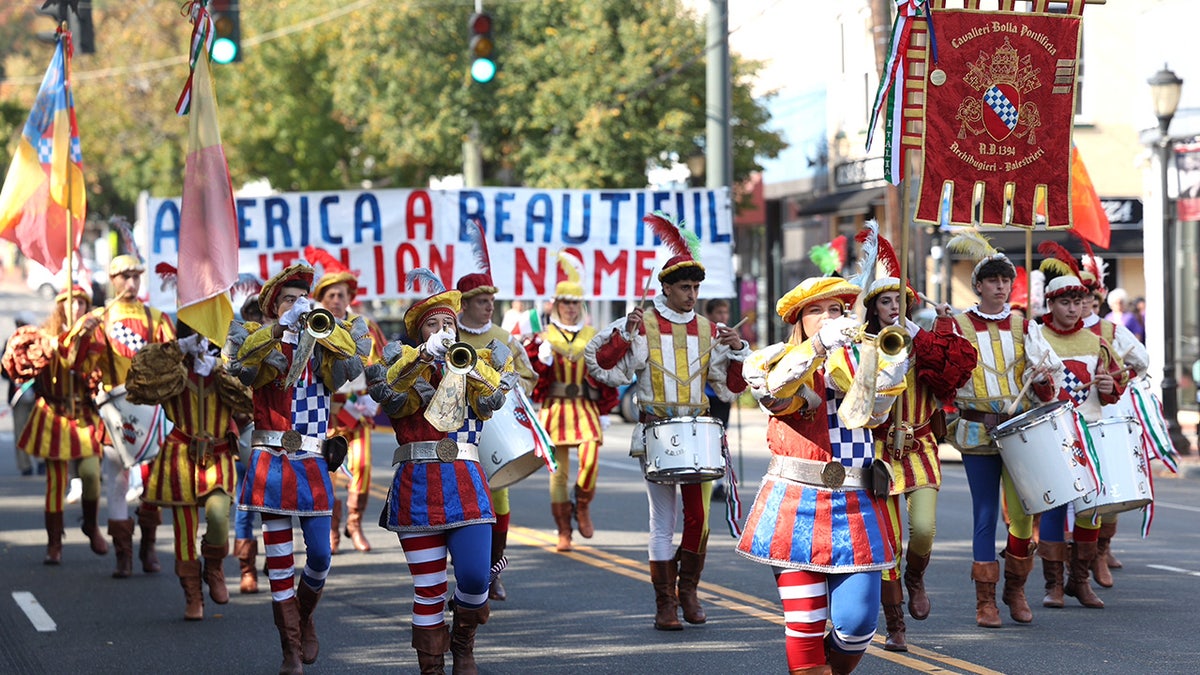 Marchers in a Columbus Day parade