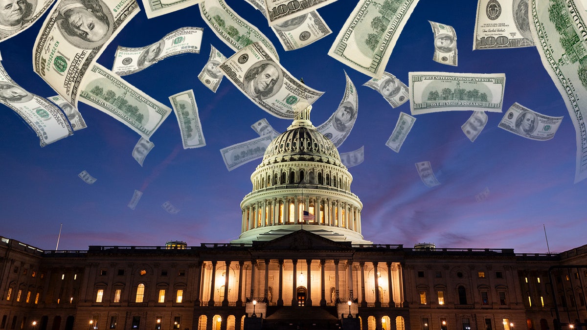 U.S. Capitol with falling money