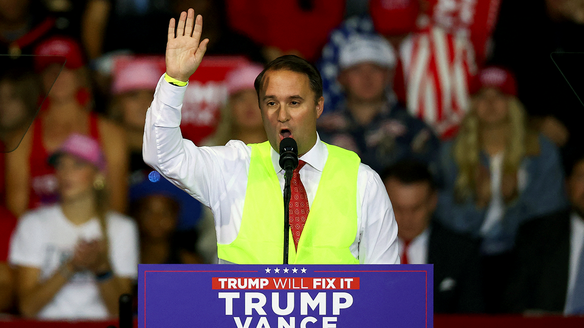 Jason Miyares speaks at a Trump rally