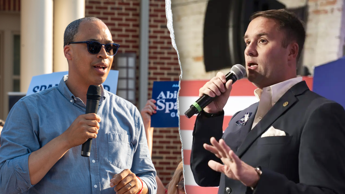 Democratic Party Candidate Jay Jones is juxtaposed next to his Republican contender, incumbent Attorney General Jason Miyares