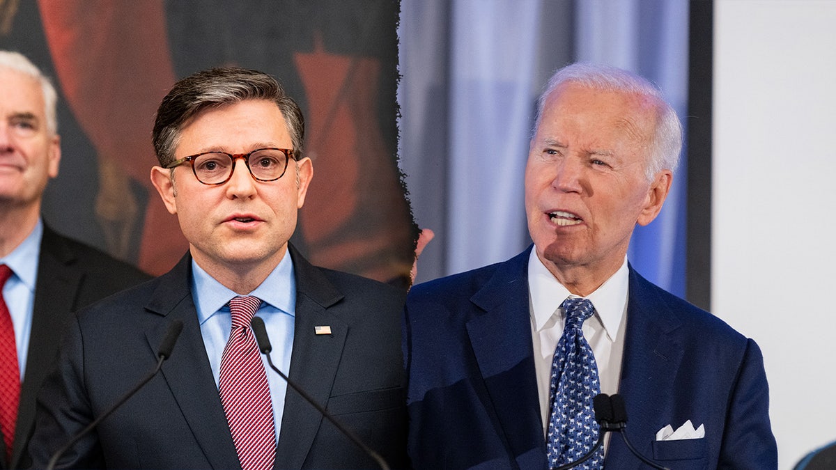 Speaker Mike Johnson, President Joe Biden split image