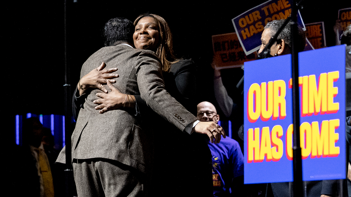 Attorney General Letitia James and Zohran Mamdani hug
