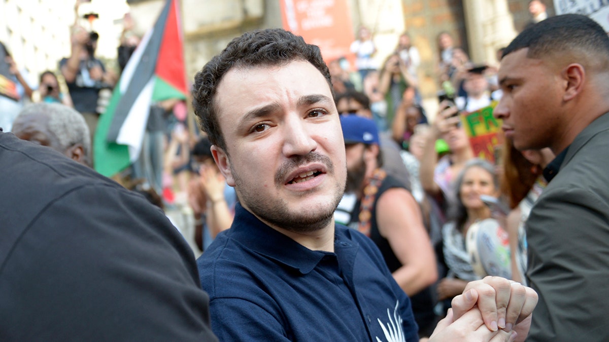 Mahmoud Khalil at a rally.