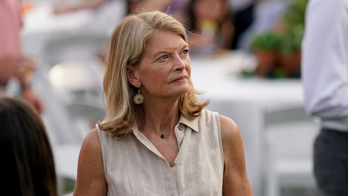 Murkowski in a tan dress at congressional picnic