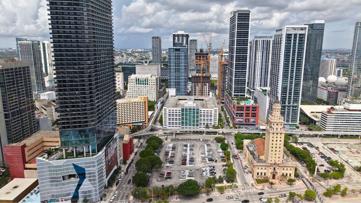 Miami skyline view of site for Trump Presidential Library next to Freedom Tower