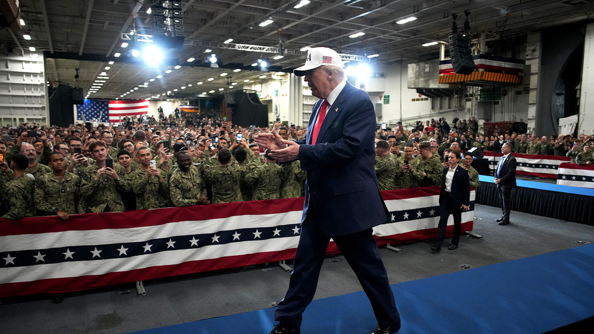 Trump on stage at military speech
