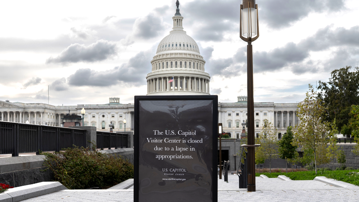 A shutdown sign outside of the U.S. Capitol Building