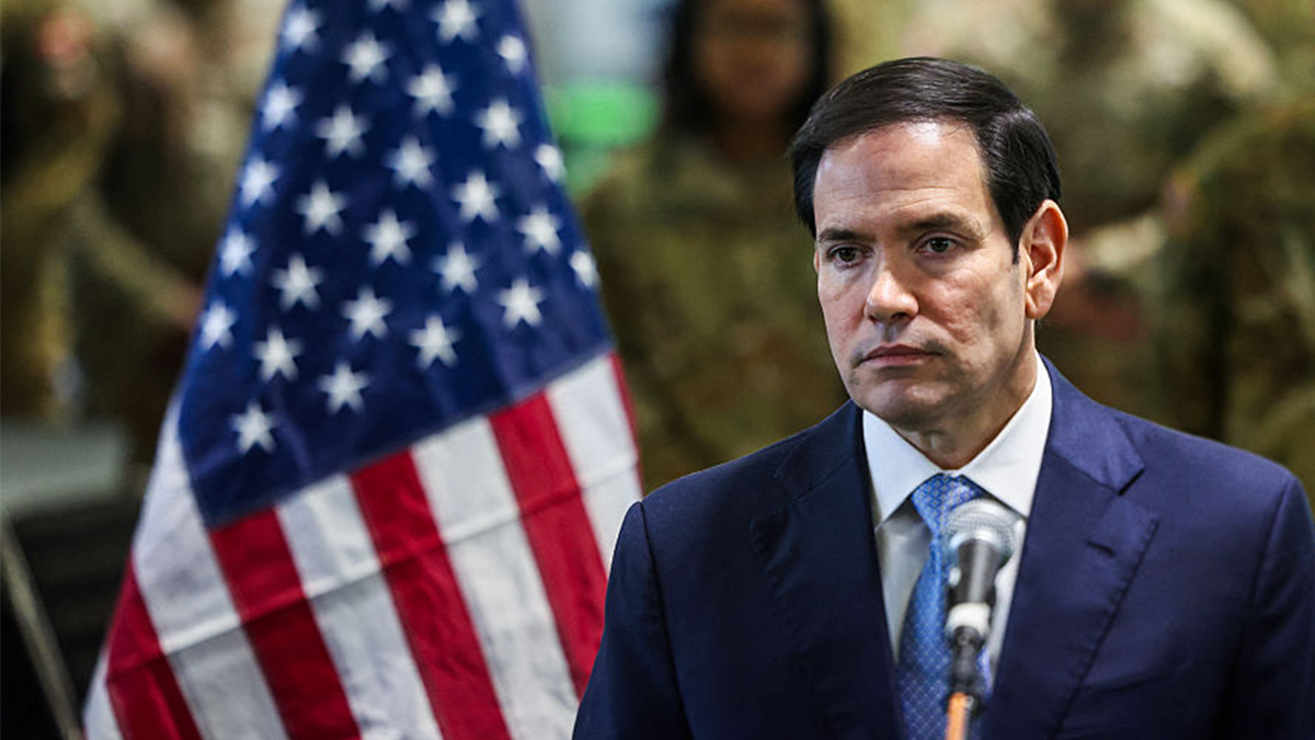 Secretary of State Marco Rubio listens to a question