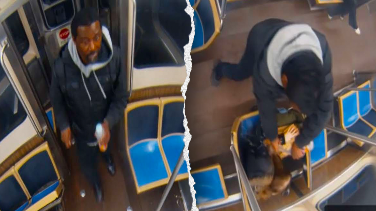 Train video shows the suspect allegedly coming up behind the woman and pouring the liquid on her head and body.