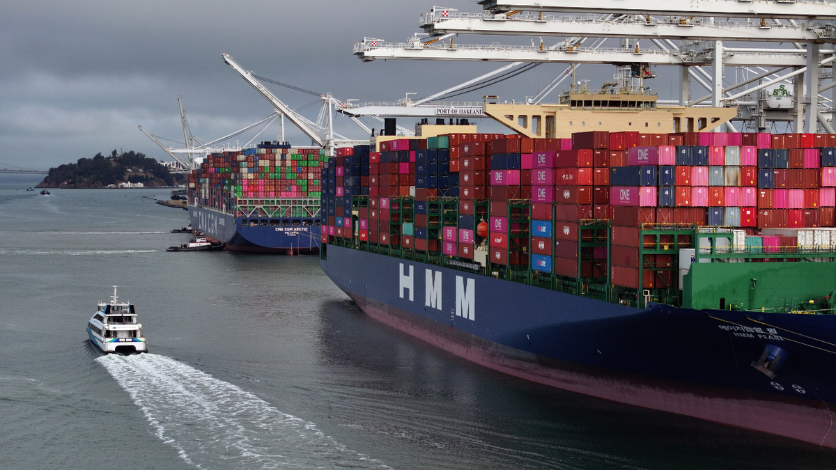 Container ships docked at the Port of Oakland