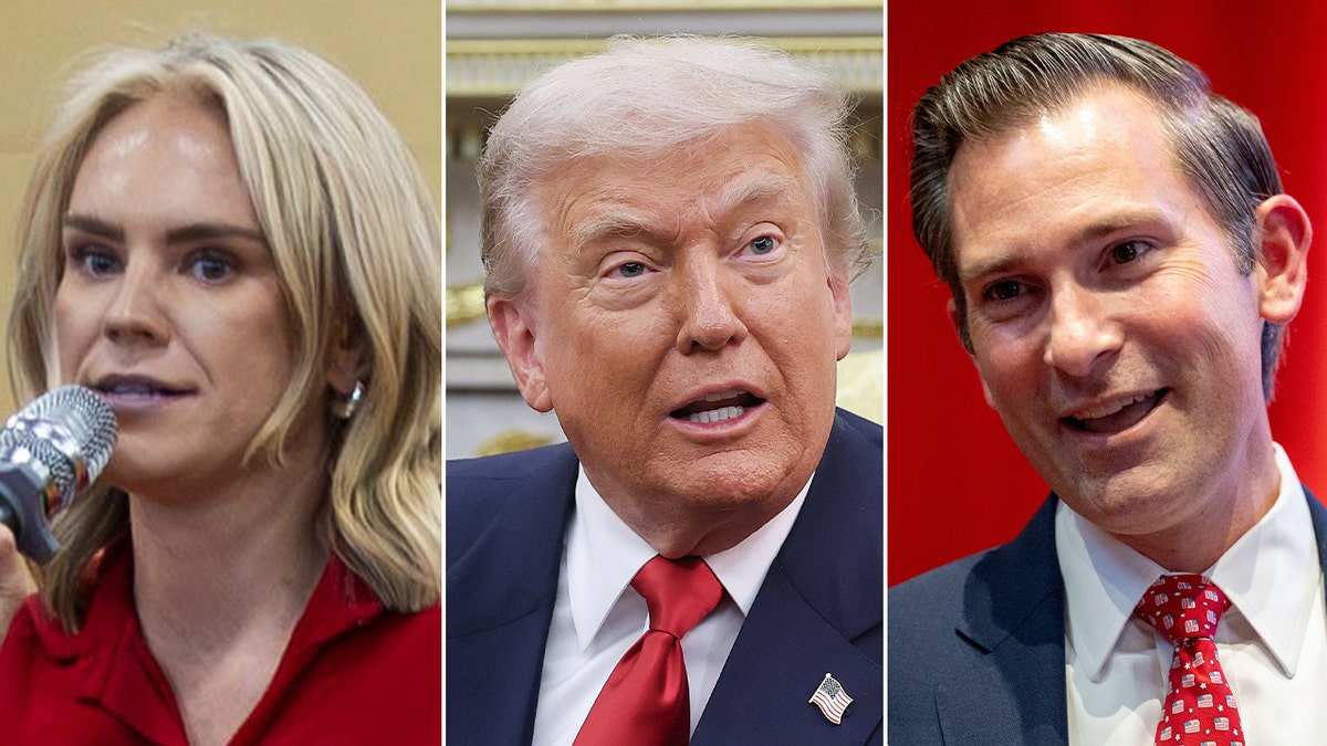 The candidates in a split image with Trump.