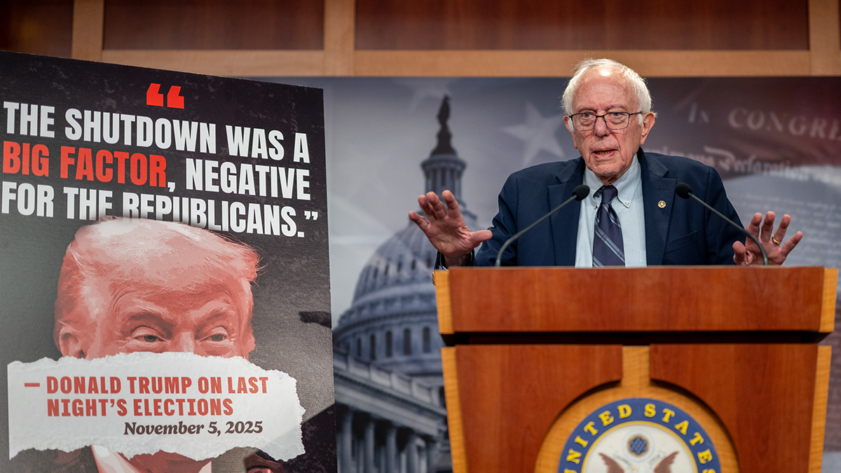 Senator Bernie Sanders speaking to the press.
