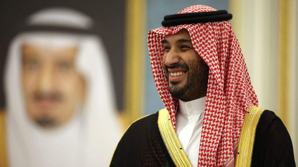 Saudi Crown Prince Mohammed bin Salman is seen smiling ahead of a meeting with U.S. President Donald Trump in Riyadh, Saudi Arabia.