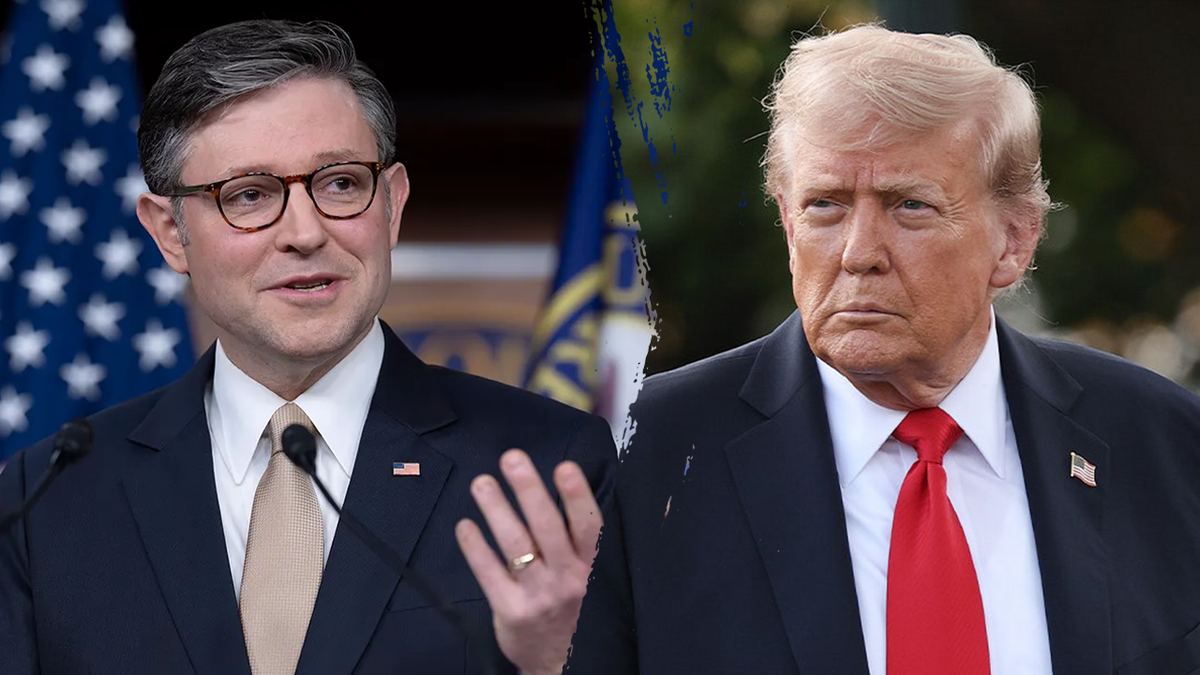 Mike Johnson and Donald Trump split image