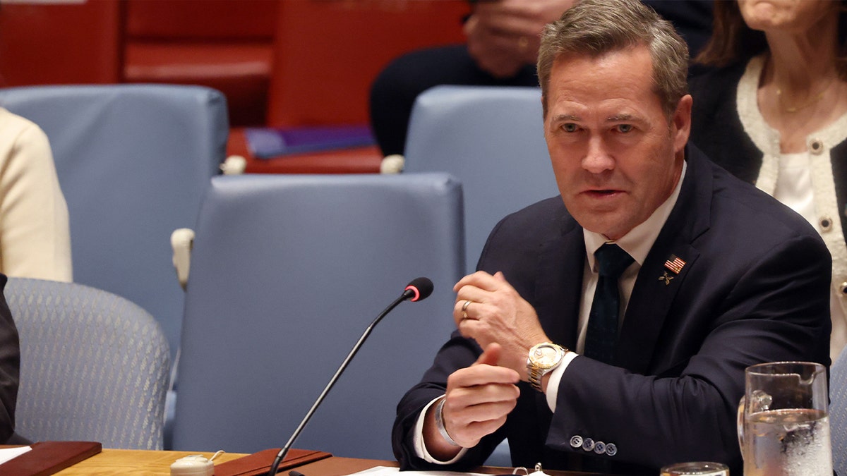 The new U.S. ambassador to the United Nations, former national security adviser Mike Waltz, speaks at a Security Council emergency meeting.