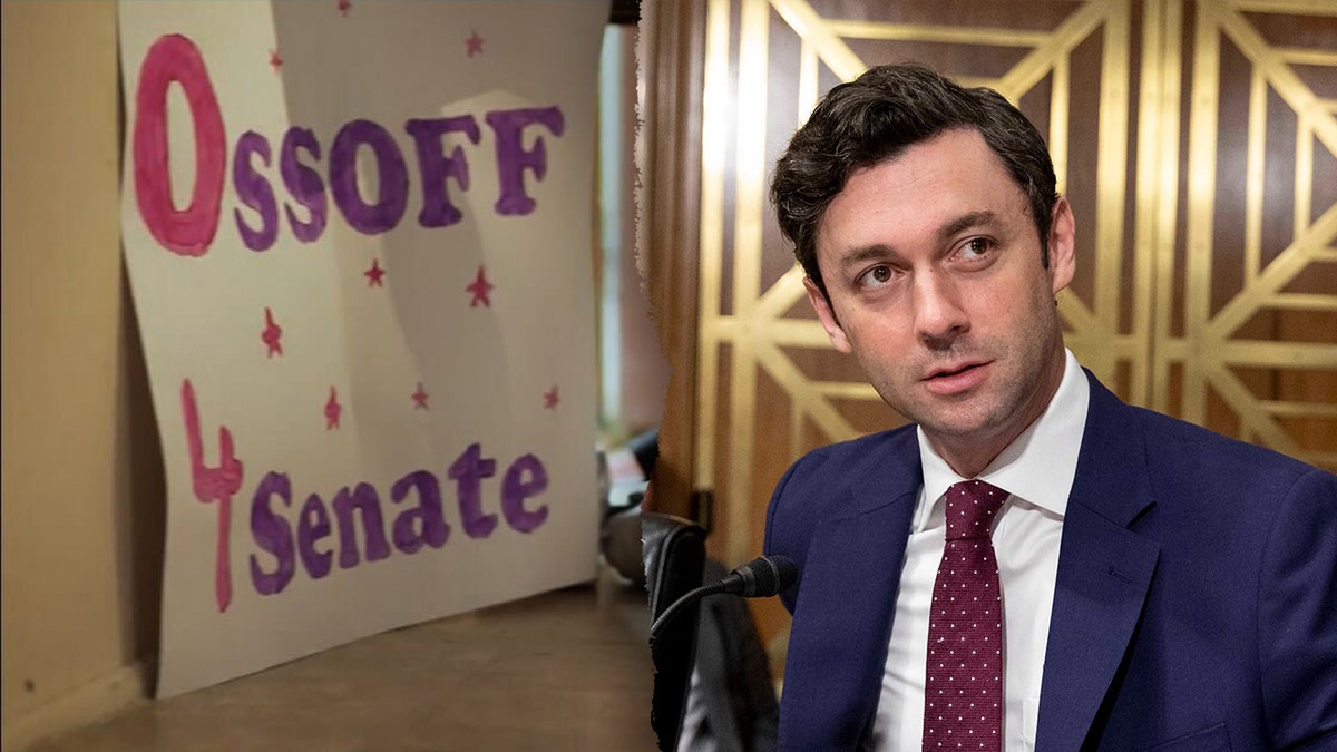 Jon Ossoff, sign that says "Ossoff 4 Senate"