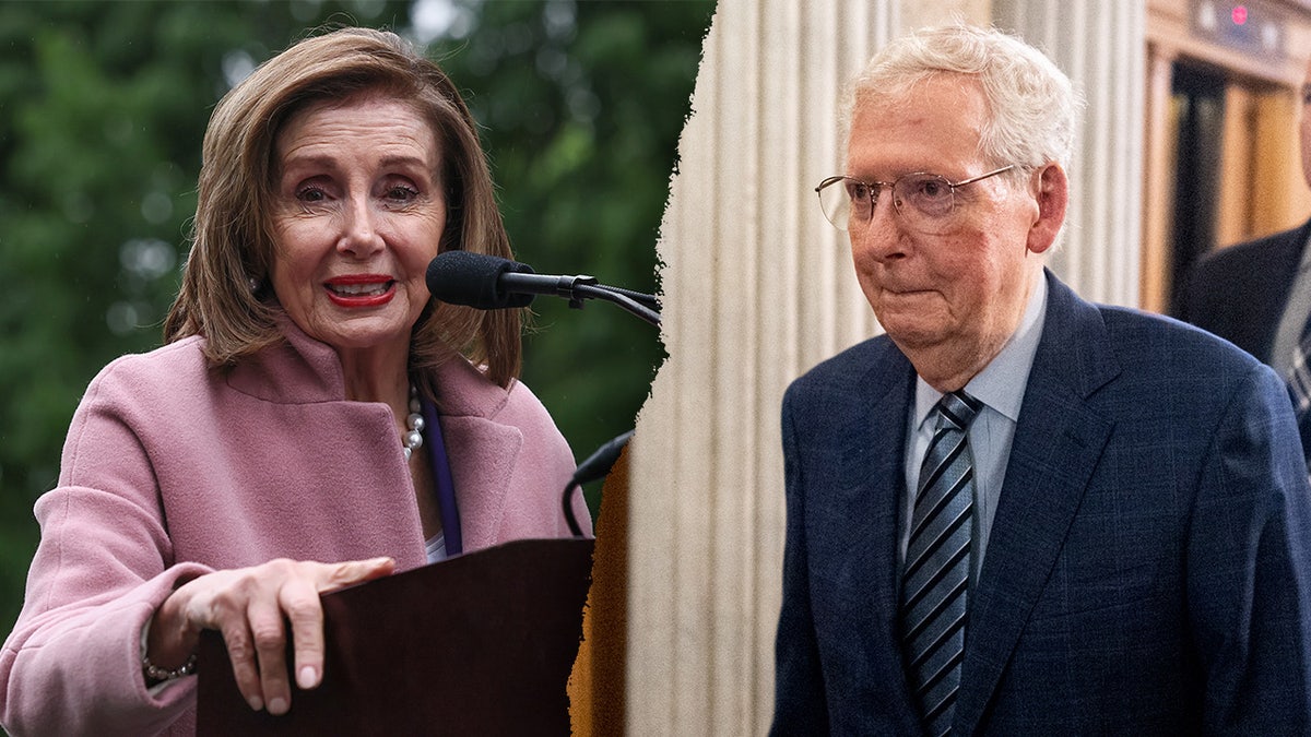 Former speaker Nancy Pelosi pictured, left, with former Senate Majority Leader Mitch McConnell, right