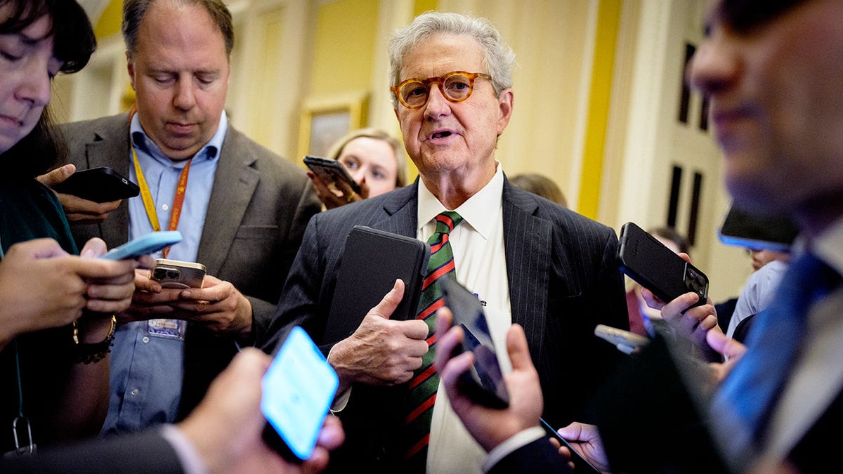 Sen. John Kennedy, R-La., speaks to reporters.