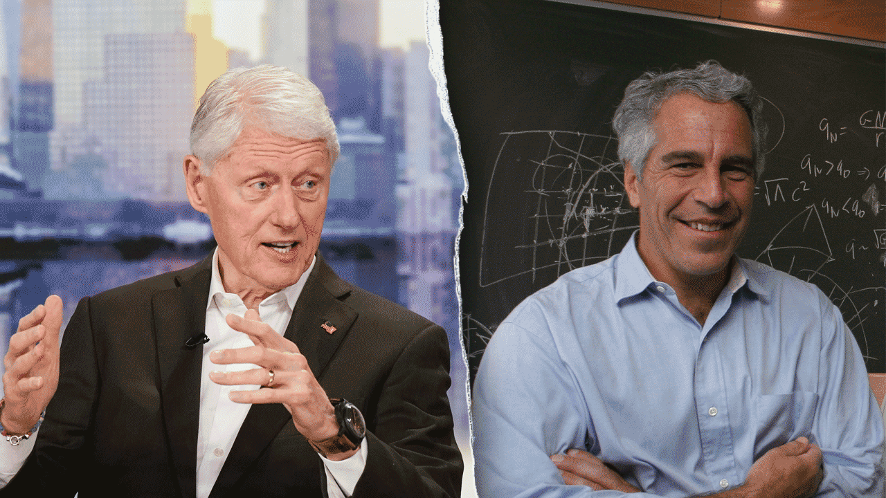 A split image of Jeffery Epstein and Bill Clinton