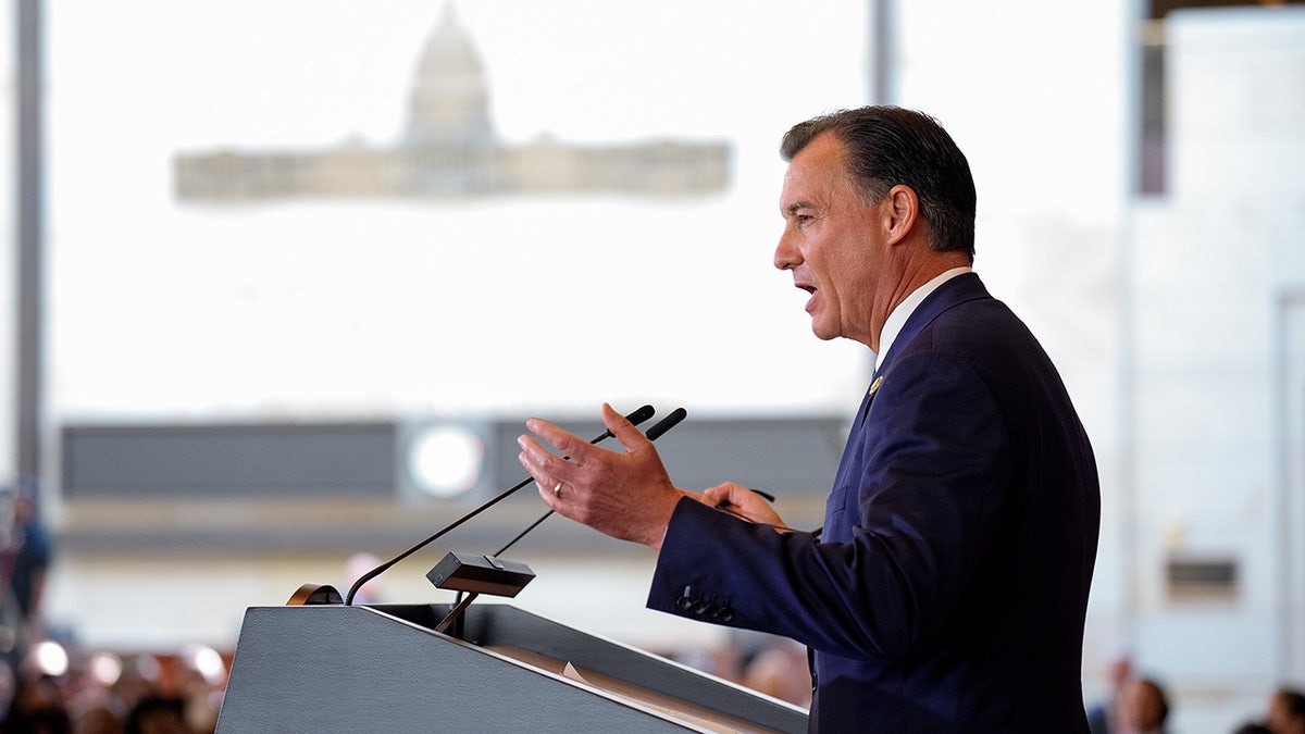 Congressman Tom Suozzi addresses a crowd in the Capitol Building