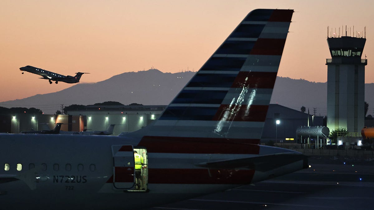 Airplane taking off at airport