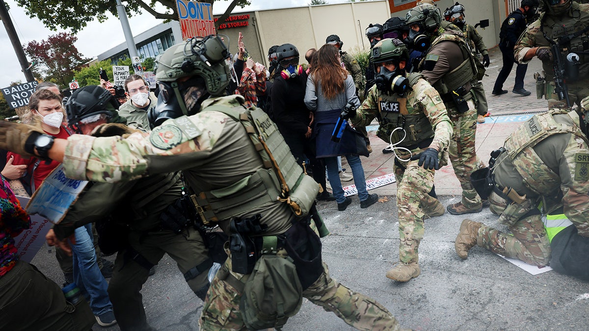 Federal agents and protesters
