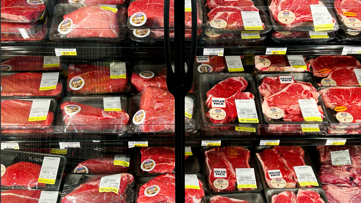 Beef is seen in a fridge inside of a grocery store in Maryland