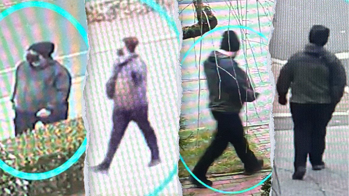 A split image showing multiple still frames from the surveillance video taken near Brown University of a person of interest