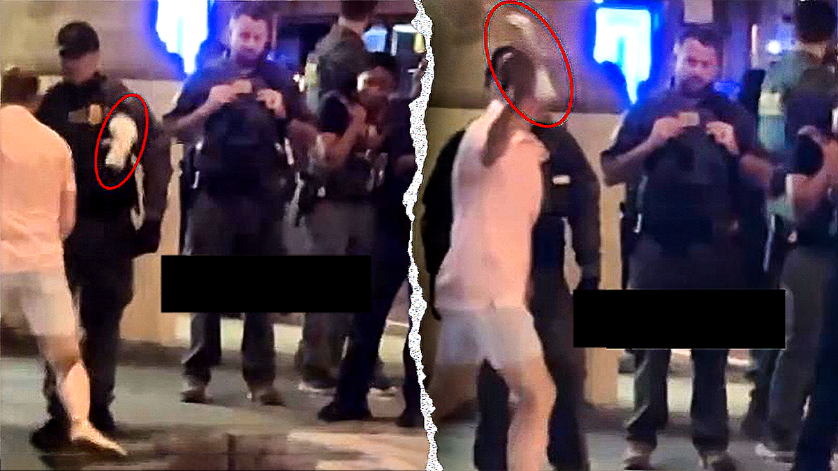 Sean Dunn allegedly throwing a sandwich at a federal officer