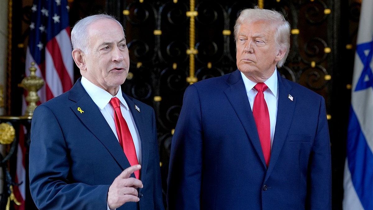 Trump and Netanyahu address reporters in Florida.