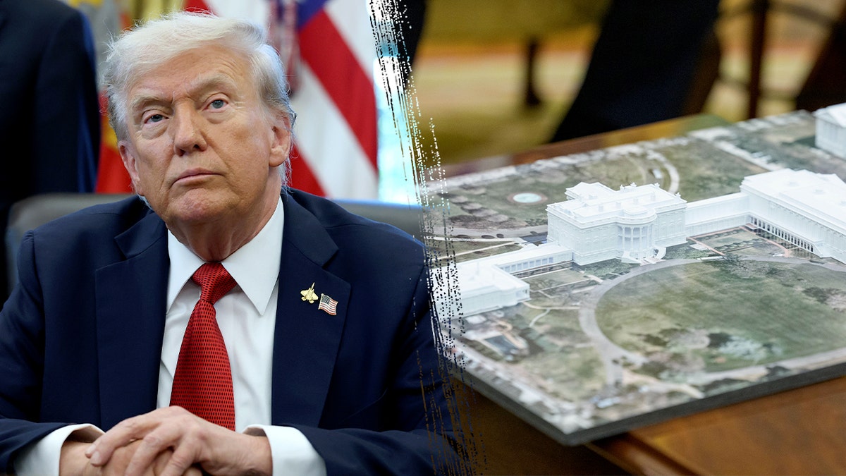 A side by side of Donald Trump and the proposed White House ballroom.