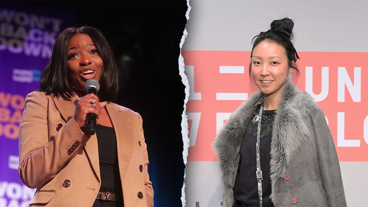 Rep. Jasmine Crockett, D-Texas and Esther Varet, who is running for Congress in California.