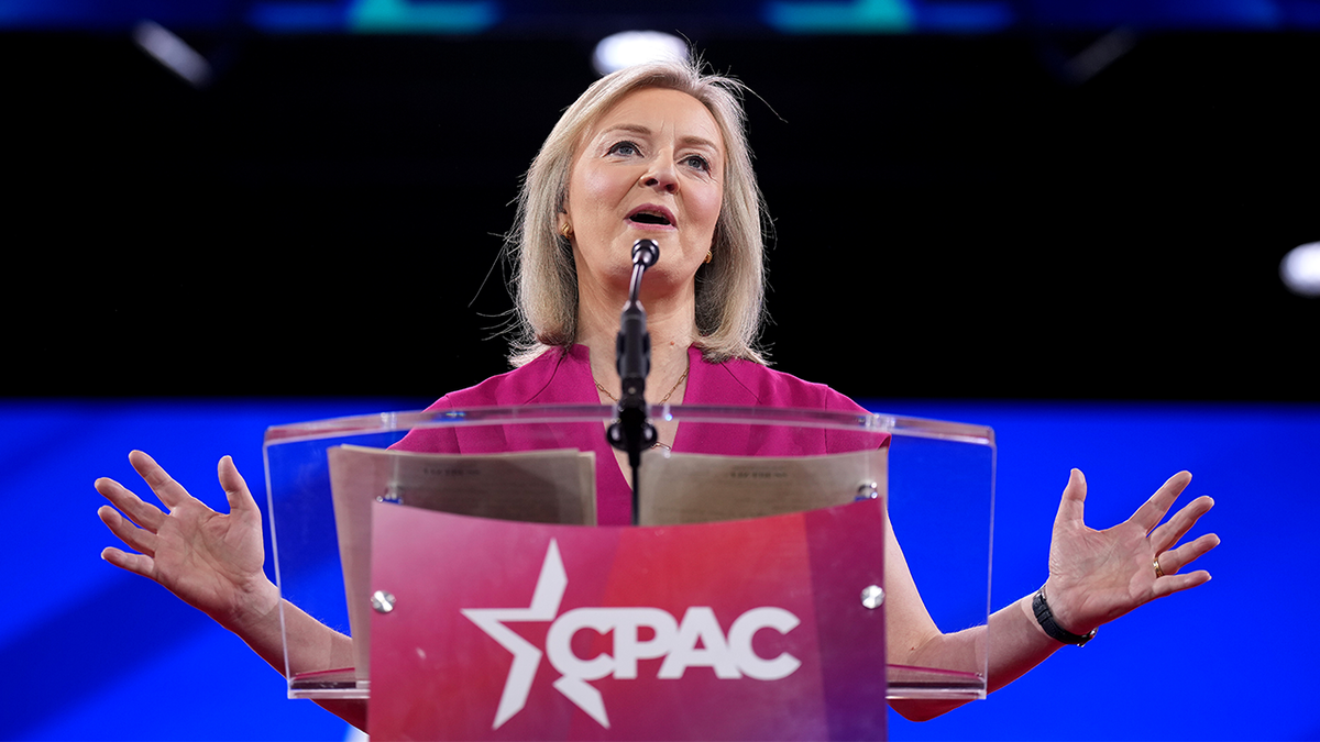 Former Prime Minister Liz Truss addresses CPAC