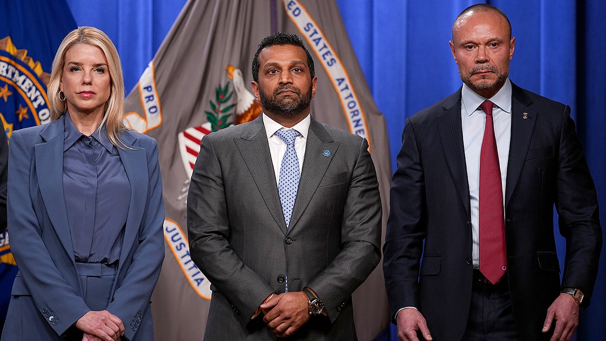 Attorney General Pam Bondi, FBI Director Kash Patel, Deputy FBI Director Dan Bongino
