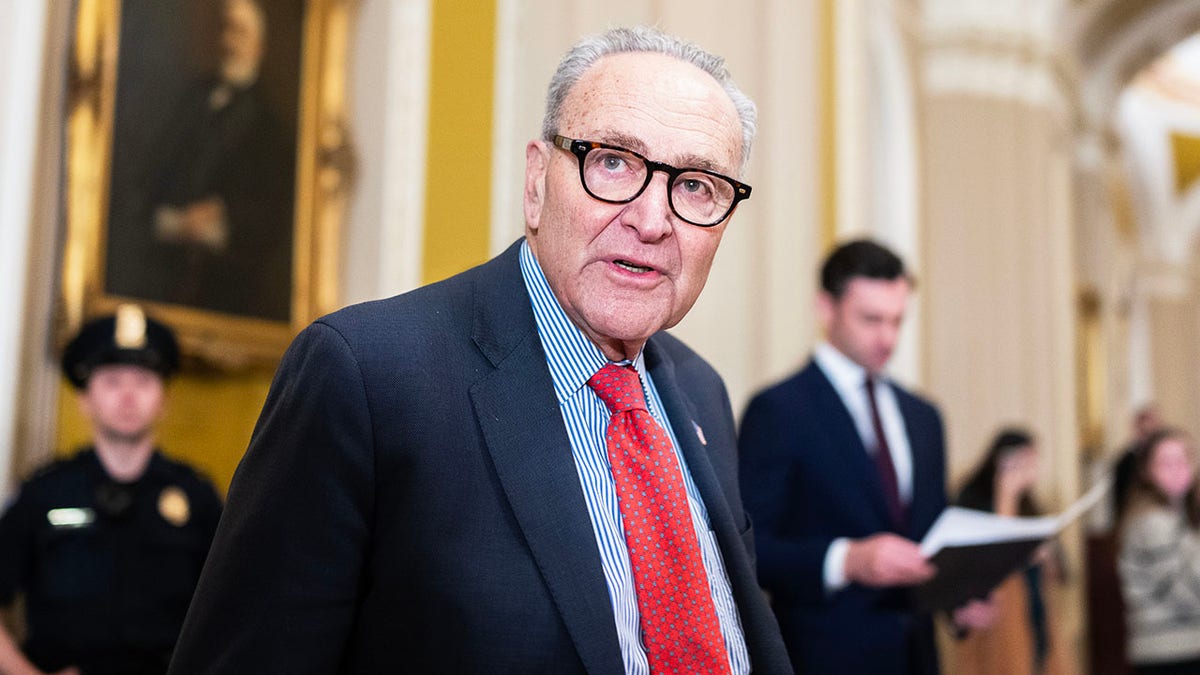 Senate Minority Leader Chuck Schumer, D-N.Y., outside of the Senate chamber.