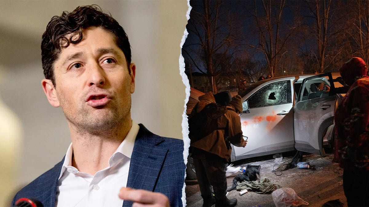 Minneapolis Mayor Jacob Frey and a vandalized car